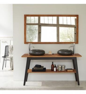 Meuble double vasque en teck massif 150 cm - Marron