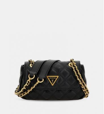 GUESS  Petit sac &agrave; bandouli&egrave;re matelass&eacute; noir &agrave; rabat. Couleur: Noir