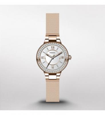 FOSSIL Montre Virginia de  &agrave; Trois aiguilles en Acier Inoxydable Dor&eacute; Rose pour femme, ES5111