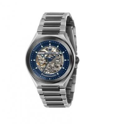 MASERATI  Montre &agrave; affichage analogique gris argent&eacute; / bleu