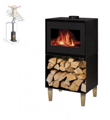 INTERSTOVES Pack Po&ecirc;le &agrave; bois ANDREA 10KW b&ucirc;ches 50cm + Kit Conduit 150 - Noir