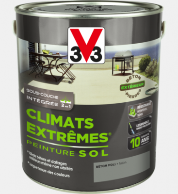 V33 Peinture sol Climats extr&ecirc;mes&reg; , b&eacute;ton poli satin&eacute;, 2.5 l
