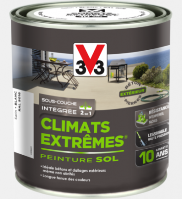 V33 PEINT Peinture sol Climats extr&ecirc;mes&reg; V33, RAL 9016, blanc satin&eacute;, 0.5 l