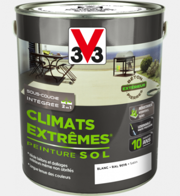 V33 PEINT Peinture sol Climats extr&ecirc;mes&reg; V33, RAL 9016, blanc satin&eacute;, 2.5 l