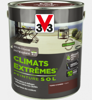 V33 Peinture sol Climats extr&ecirc;mes&reg; , terre d'ombre satin&eacute;, 2.5 l