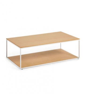 Table basse Yoana en placage de ch&ecirc;ne et m&eacute;tal blanc 110x60 cm