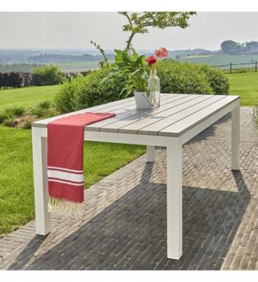 BERAH GETAH Table de jardin en aluminium blanc et gris 8 places TAMPA