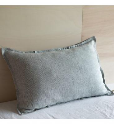 GABRIELLE PARIS Taie d'oreiller en lin lav&eacute; larges rayures noir/cr&egrave;me 65x65