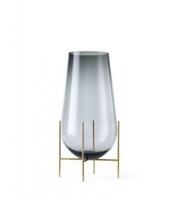 AUDO Menu Vase Echasse Large Verre Fum&eacute; et Laiton H 60 Diam 30 cm