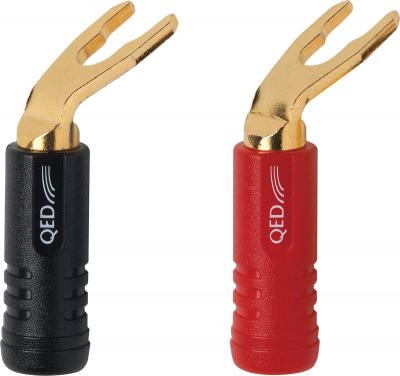  QED Screwloc - Connecteur pour haut-parleur - fourchette prise - noir, rouge (pack de 4)