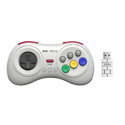 8BITDO Manette sans fils 8 boutons, couleur Blanche/White compatible sur Switch, Sega Genesis mini & Mega Drive mini