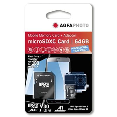 AGFA Photo 10616 m&eacute;moire flash 64 Go MicroSDHC UHS-I Classe 10 - Neuf