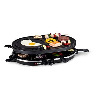 ALPINA Appareil &agrave; raclette 8 personnes 1200W Grill + Raclette Rev&ecirc;tement Anti-adh&eacute;sif