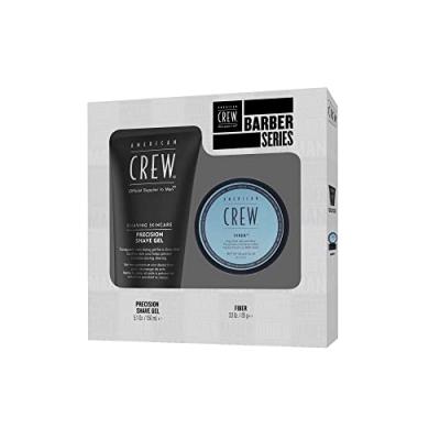 AMERICAN CREW Coffret Gel de Rasage Pr&eacute;cision soin barbe homme et Cire cheveux homme FIBER fixation forte