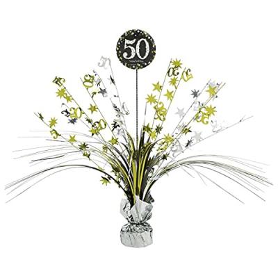 AMSCAN  d&eacute;coration de table 50 ans Happy Birthday 46 cm or/argent