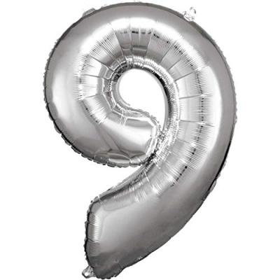  Riethmueller Ballon M&eacute;tallis&eacute; Large - Nombre 9 - Argent - 63 Cm X 86 Cm
