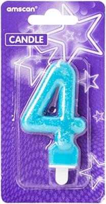 AMSCAN  bougie '4' bleu 7 cm 