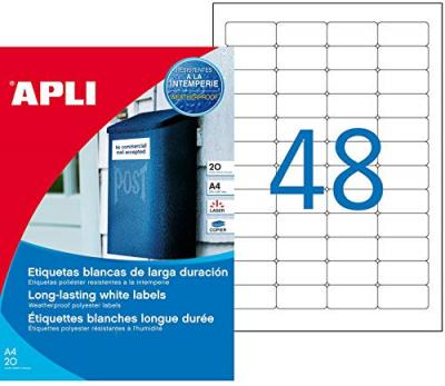 APLI Agipa Etiquette, r&eacute;sistant aux intemp&eacute;ries, 45,7 x 21,2 mm