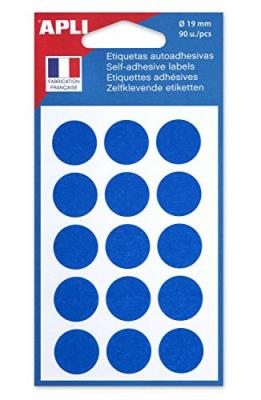 AGIPA APLI Pastilles adh&eacute;sives &Oslash; 19 mm Bleu - 111962 - Pochette de 90
