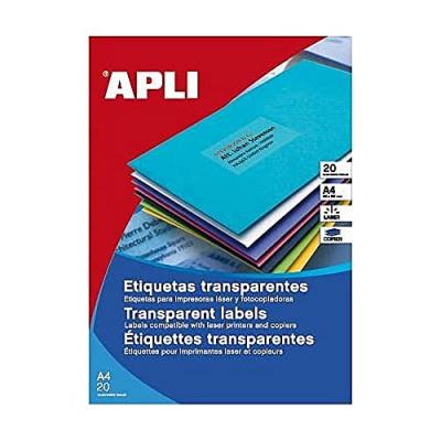 APLI  PAPER Polyester transparent A4 (210 x 297 mm) 20 unit&eacute;s (20 feuille(s) x 1) &eacute;tiquettes