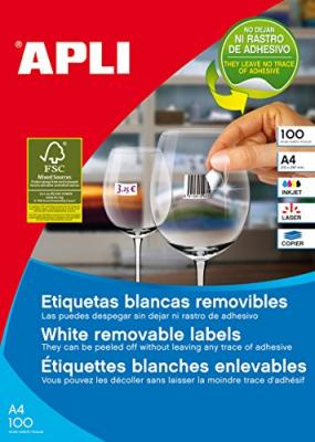 APLI  &eacute;tiquettes blanches amovibles 64,6 x 33,8 mm 100 feuilles