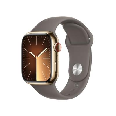 Apple Watch Series 9 GPS + Cellular 41mm Acier Or, Bracelet Sport Argile - M/L