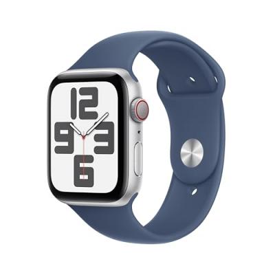 Apple Watch SE GPS + Cellular 44 mm Bo&icirc;tier en Aluminium Argent avec Bracelet Sport Denim S/M 