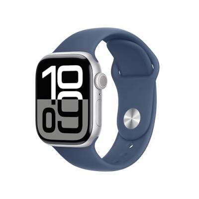 Apple Watch Series 10 GPS 42mm Bo&icirc;tier en Aluminium Argent avec Bracelet Sport Denim M/L 