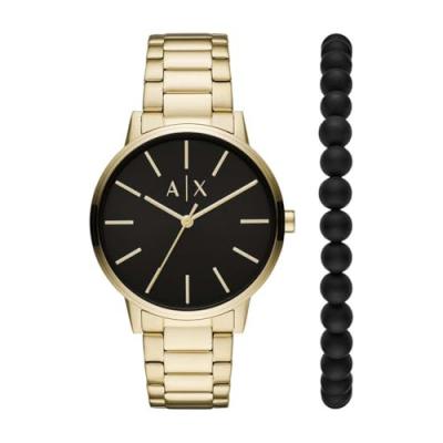 ARMANI EXCHANGE Montre  &agrave; trois aiguilles en acier inoxydable, dor&eacute;e, pour homme, AX7119