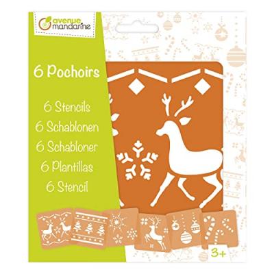 AVENUE MANDARINE  42647O - Un lot de 6 pochoirs 15,4x22,3 cm avec notice incluse, No&euml;l 2