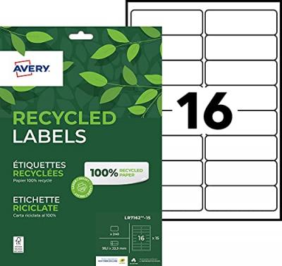 AVERY Boite de 240 &eacute;tiquettes  recycl&eacute;es blanches 99,1 x 33,9mm - Impression Jet d'encre & Laser