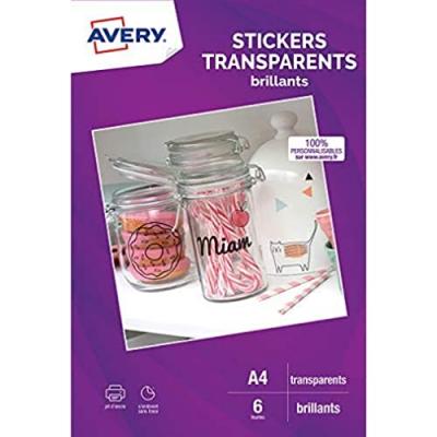 AVERY  Lot de 10 C9421s - 6 stickers transparents, A4, mat, jet d'encre