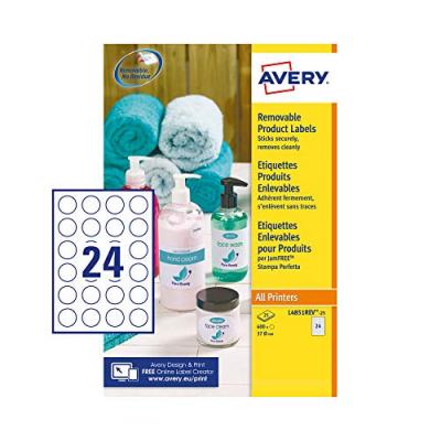 AVERY  Bo&icirc;te de 600 &eacute;tiquettes rondes enlevables Blanches &Oslash;37mm - Lot de 2