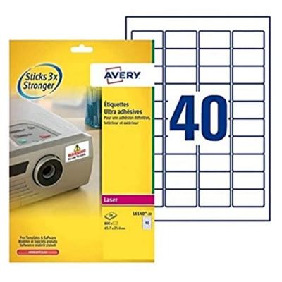 AVERY DENNISON Avery TripleBond Labels L6140 - Adh&eacute;sif permanent - blanc - 25.4 x 45.7 mm 800 &eacute;tiquette(s) (20 feuille(s) x 40 &eacute;tiquettes 