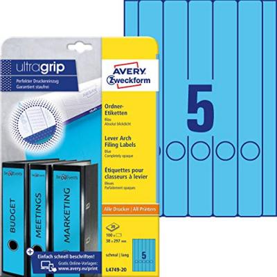  Avery Zweckform &Eacute;tiquettes pour classeur opaque pour toutes les imprimantes format A4 bleu