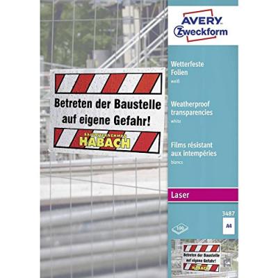 AVERY DENNISON Avery - Zweckform films A4, blanc, rev&eacute;tus, &eacute;paisseur 0,13 mm (3487)
