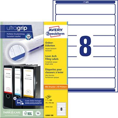 AVERY DENNISON Avery L6060 - Blanc - 34 x 192 mm 800 unit&eacute;s (100 feuille(s) x 8) &eacute;tiquettes pour dossiers 