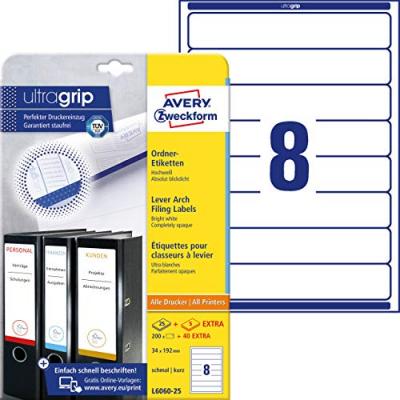 AVERY DENNISON Avery L6060 - Blanc - 34 x 192 mm 200 unit&eacute;s (25 feuille(s) x 8) &eacute;tiquettes pour dossiers