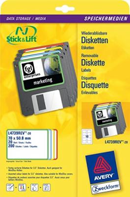 AVERY ZWECKFORM Avery Diskette Labels - Blanc - 70 x 50.8 mm 250 &eacute;tiquette(s) (25 feuille(s) x 10) &eacute;tiquettes pour disquettes
