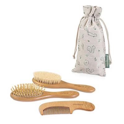 MINILAND  set brosse &agrave; cheveux &eacute;cureuil bois brun 4-pi&egrave;ces