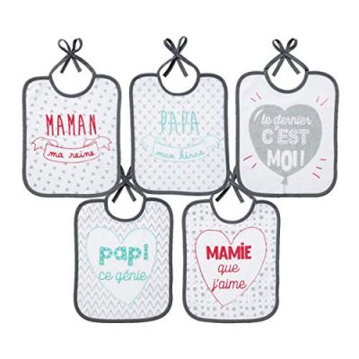 BABYCALIN Lot de 5 bavoirs naissance message famille - 