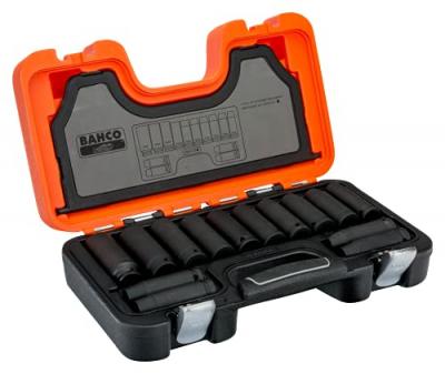BAHCO  IRDD/S14 Set de Douilles &agrave; Choc Longues, Orange/Noir, 1/2