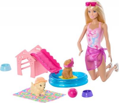 Barbie - Coffret piscine des chiots avec poup&eacute;e