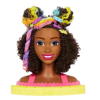 MATTEL Barbie Ultra chevelure - T&ecirc;te &agrave; coiffer brune avec m&egrave;ches arc-en-ciel