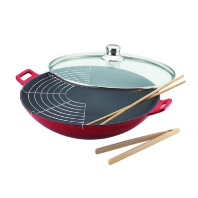 BAUMALU  382872 Wok Fonte 36 cm Coloris Rouge D&eacute;grad&eacute;
