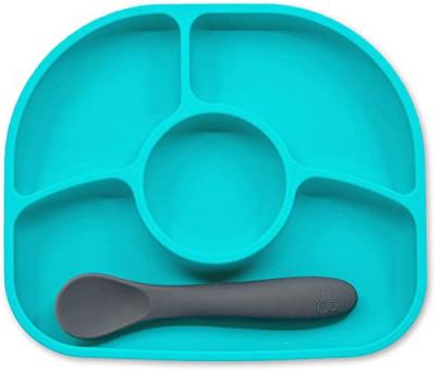 BBLUV  Yumi Assiette/Cuill&egrave;re en Silicone pour Enfant/B&eacute;b&eacute;, Bleu Ciel