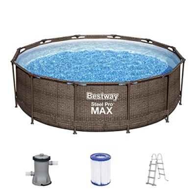 BESTWAY  Steel Pro Max Frame Kit Piscine avec Pompe à Filtre Ø 366 x 100 cm, Aspect rotin (Chocolat), Ronde