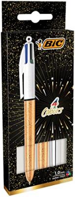 BIC Pack de 3 Stylos &agrave; bille  4 Couleurs Dor&eacute; Givr&eacute; et Argent&eacute;