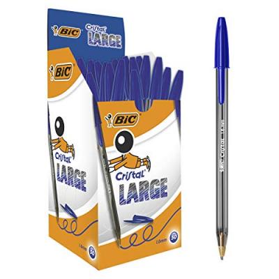 BIC  Cristal Large Blue Oil Based Ink Pen 50 Units Bleu