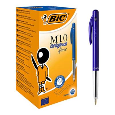 BIC  Lot de 3 Stylos bille M10 CLIC Fine Pte Fine 0,7 mm Encre Bleue